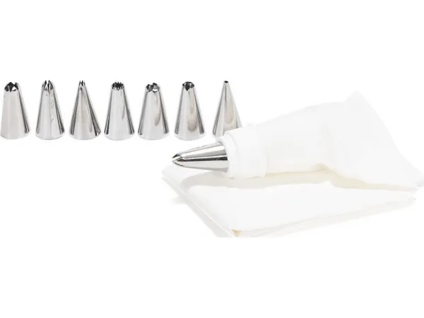 Patisse dekorasjonssett + rørpose 33 cm hvitt rustfritt stål 9 deler