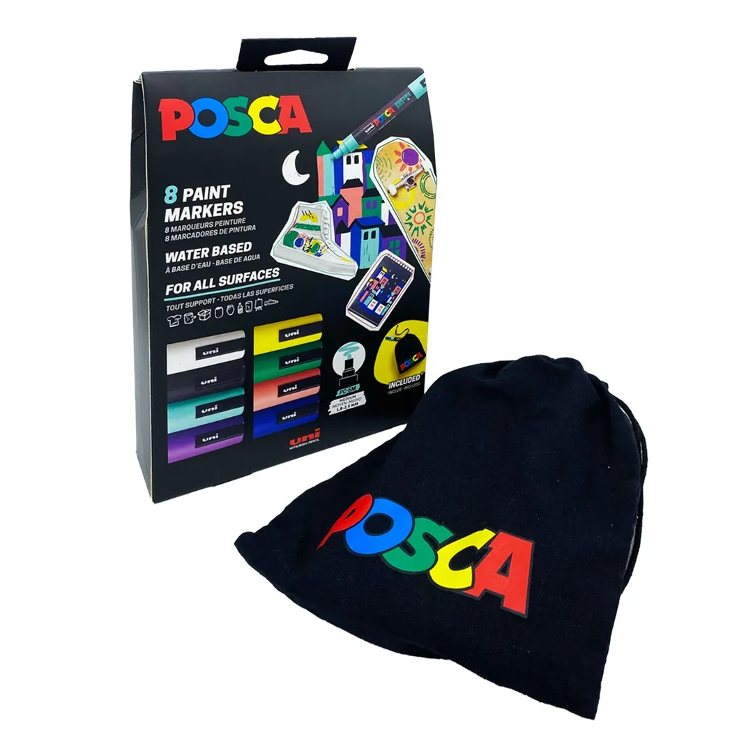POSCA Pouch sæt str. PC5M 8 ass. Farver + lille POSCA pose