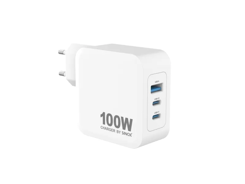 Sinox PRO 230V 2xUSB-C 1xUSB-A PD oplader 100W. Hvid