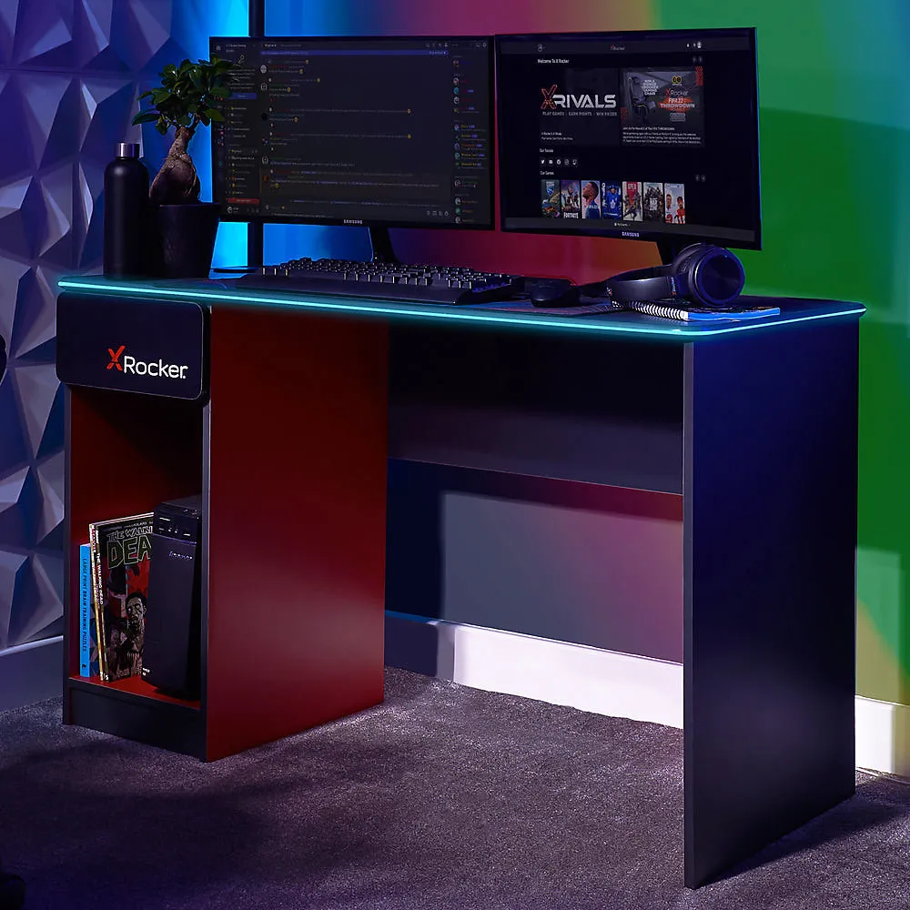 X Rocker Carbon-Tek 120cm LED Gaming Desk with Wireless Charging - Grey / Red RGB
