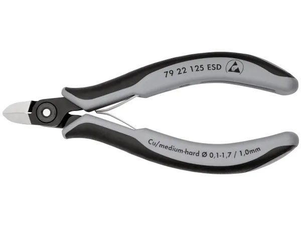 Knipex 79 22 125 ESD, Diagonaltang, 1 cm, 6,5 mm, Stål, Svart, Grå, 125 mm
