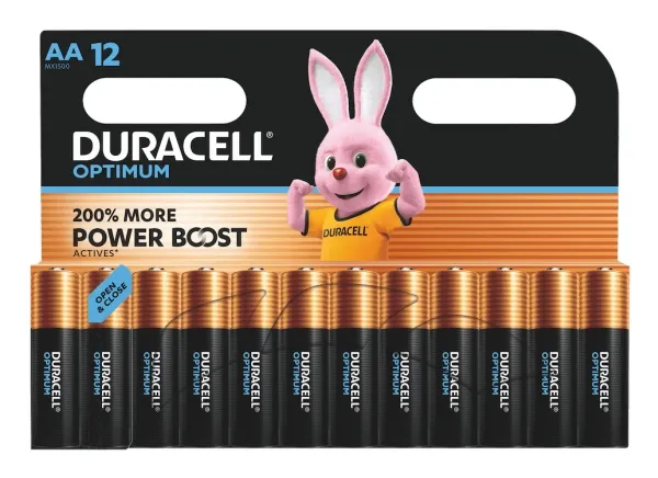Duracell Optimum AA, Engangsbatteri, AA, Alkalinsk, 12 stykker, Hengende boks, Sylindriske