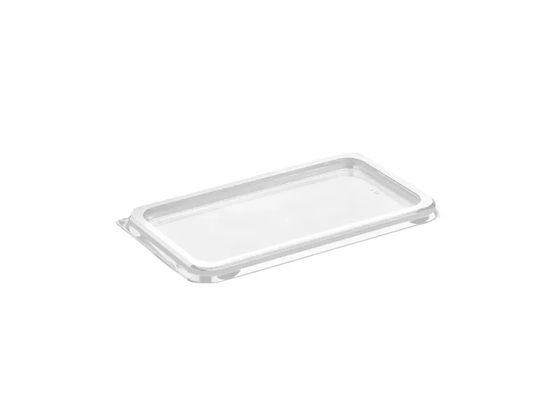 Låg t/plastbakke, Færch, M 65-3 Rektangulær,185x105x9mm PET, transparent, karton a 560 stk Fødevareg