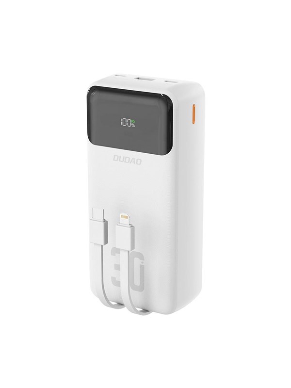 Dudao K15Max 30000mAh PD 22.5W Powerbank with USB-C and Lightning Cables - White Nødlader - Hvit - 30000 mAh