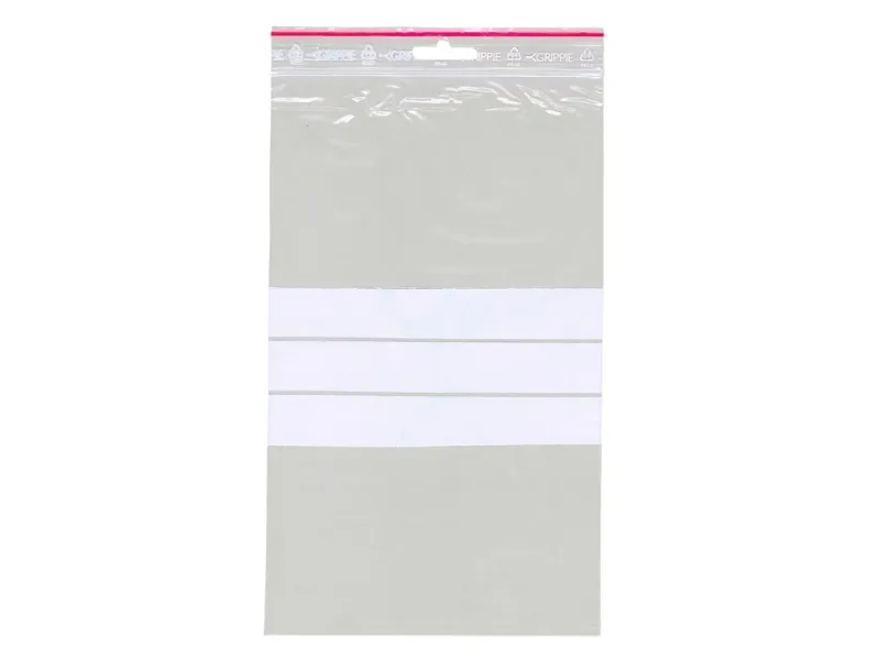 Lynlåspose, Grippie, 50 µm, 150 x 250 mm LD-PE, Transparent, med skrivefelt lynlåslukning, pakke a 1