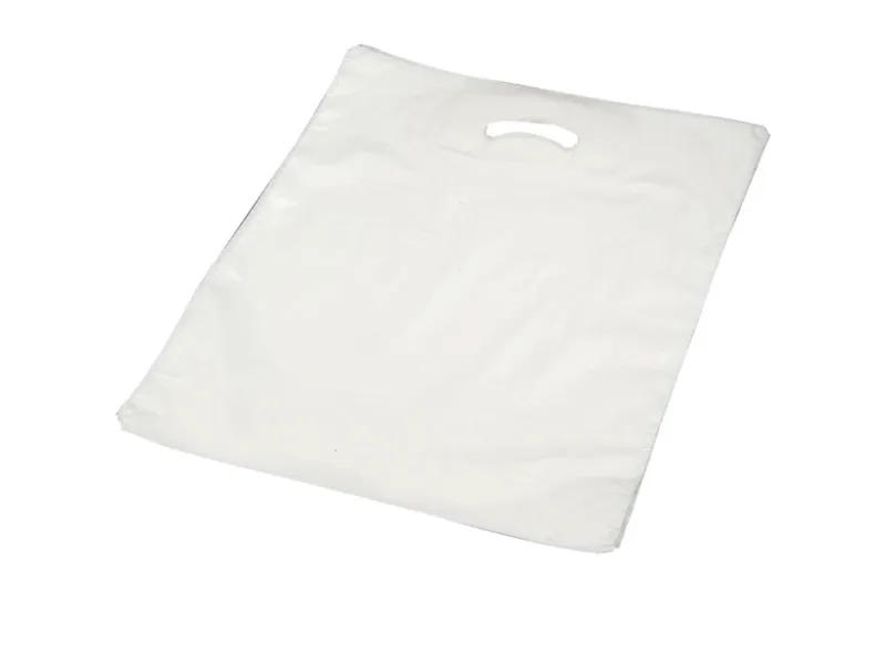 Bærepose, 45 µm, 400 x 500 mm, LD-PE hvid, 50mm bottom gusset Forstærkede håndtag, karton a 500 stk