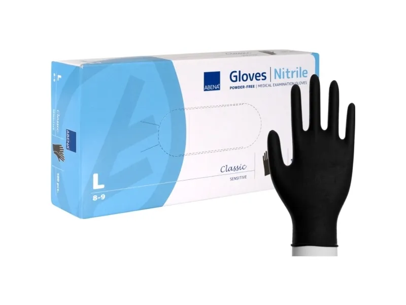 Undersøkelseshanske, ABENA Classic Sensitive, L, svart, nitril - (100 stk.)