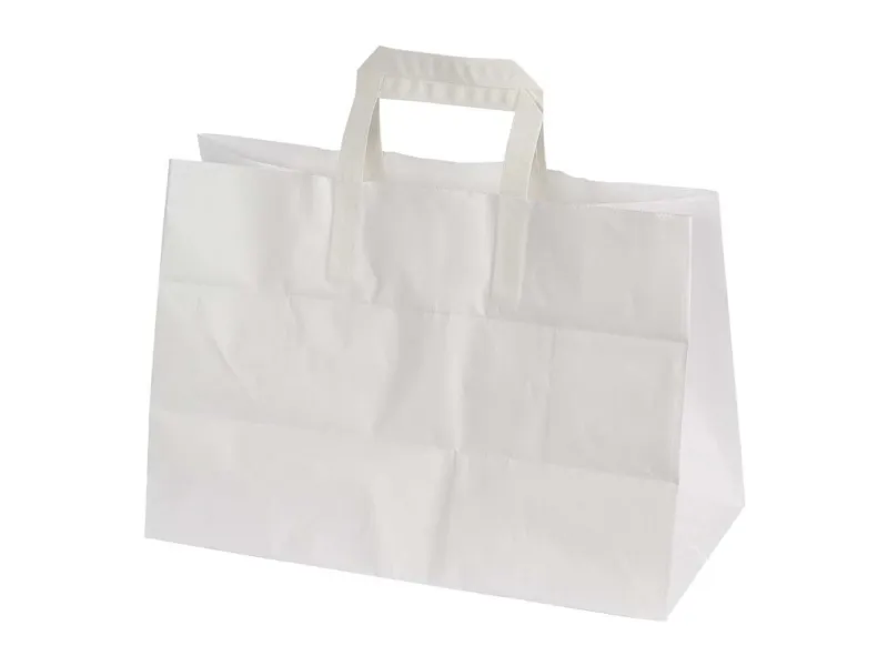 Papirbærepose, 350 x 170 x 245 mm flat bag, Papir, hvid, pakke a 200 stk palle 30 pakker, palle a 30