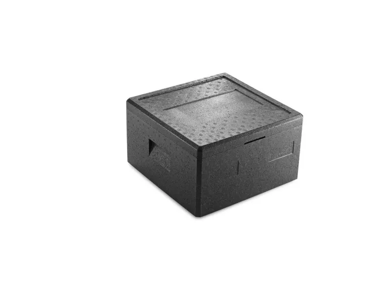 Termo skumkasse, Firkantet,410x410x235mm Expanded polypropylene (EPP), sort Pizza, 1 stk Fødevaregod