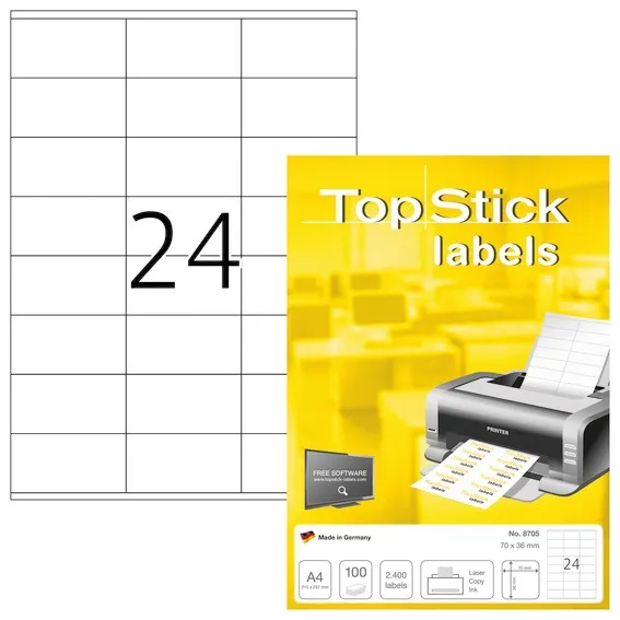 Etiketter TopStick 70x36 mm hvid - (100 ark x 24 stk.)
