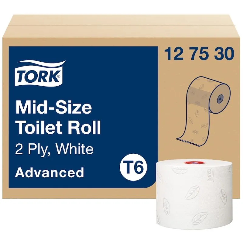 Toiletpapir Tork T6 Mid-Size Advanced 2-lags hvid 100m - (karton á 27 ruller)