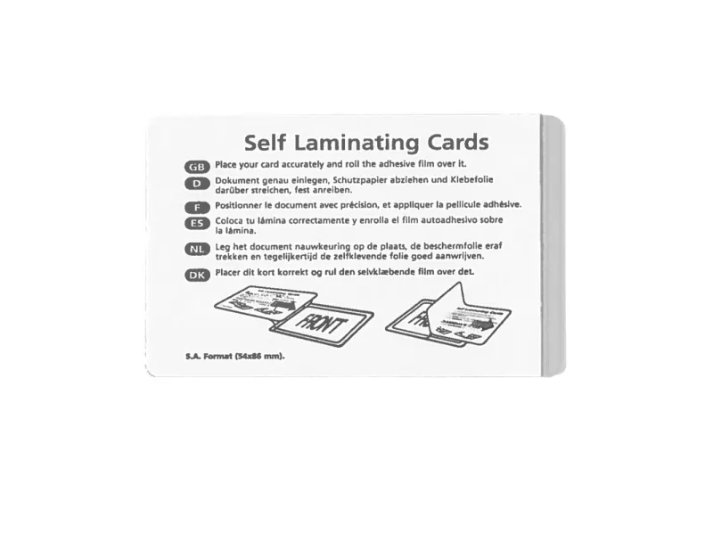 Selvklæbende lamineringslommer, BNT Selvklæbende, 54x86mm transparent pakke a 100 stk