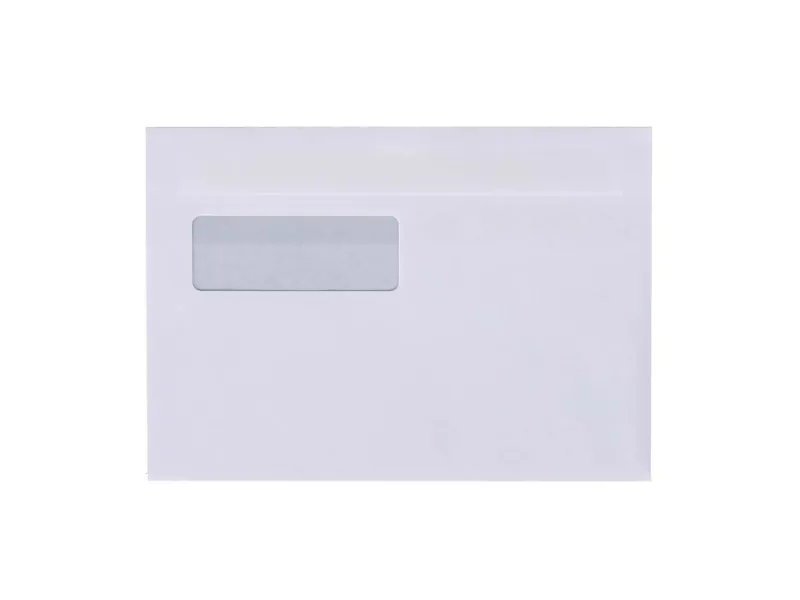 Kuvert, forskellige, langsiden åben, 155 x 220 mm, Størrelse på vindue: 90x34 mm venstre vindue Hori