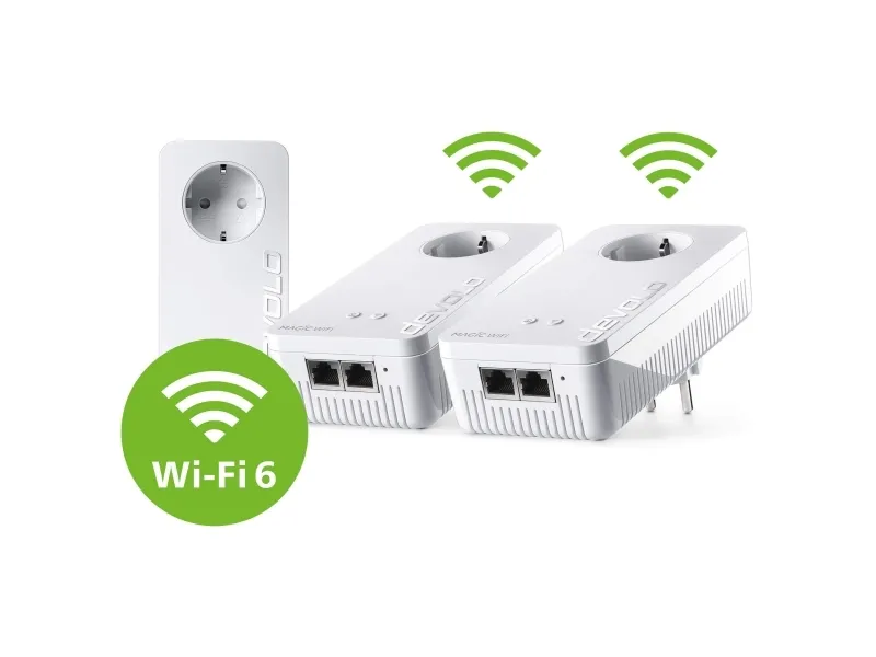 Devolo Magic 2 WiFi 6 next - Multiroom Kit, 3000 Mbit/s, IEEE 802.3u, IEEE 802.11a, IEEE 802.11b, IEEE 802.11g, IEEE 802.11n, IEEE 802.11ac, IEEE 802.11ax,..., Type F, Gigabit Ethernet, 10,100,1000 Mbit/s, Wi-Fi 6 (802.11ax)
