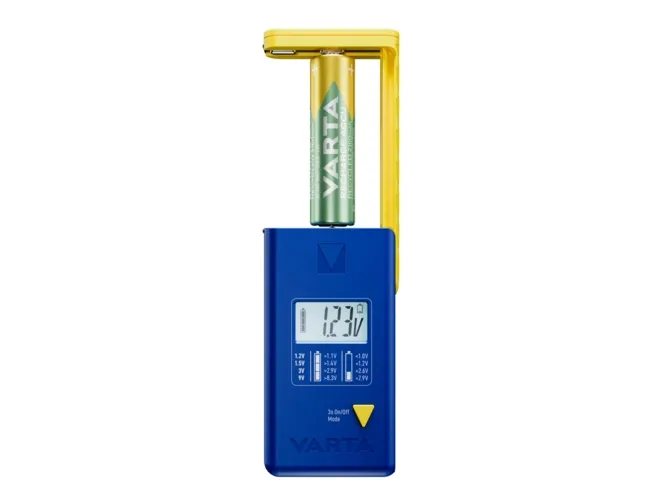 Varta LCD Battery Tester, 9v, AA, AAA, C, D, Alkalinsk, Lithium-Ion (Li-Ion), Nikkelmetallhydrid (NiMH), Blå, Gult