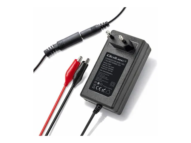 Qoltec - Batterilader - 12 V, 5.5 x 2.1, 1.8 m cable - AC 220-240 V - 24 watt - svart