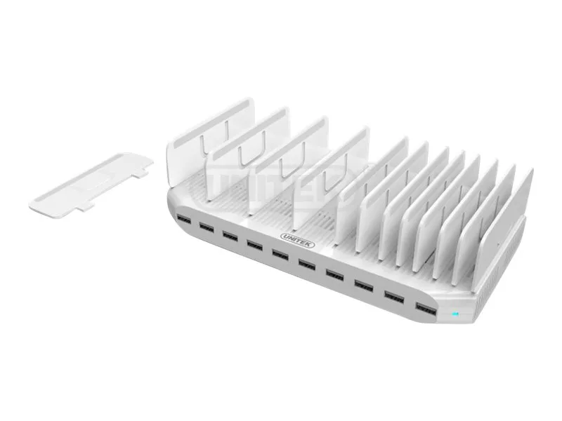 Unitek - Ladestativ + AC-strømadapter - 2.4 A - 10 utgangskontakter (USB)