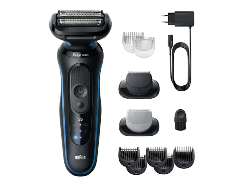 Braun Series 5 52-B1650S, Barberingsmaskin, Blå, Knapper, Batteri, Innebygd batteri, 50 min