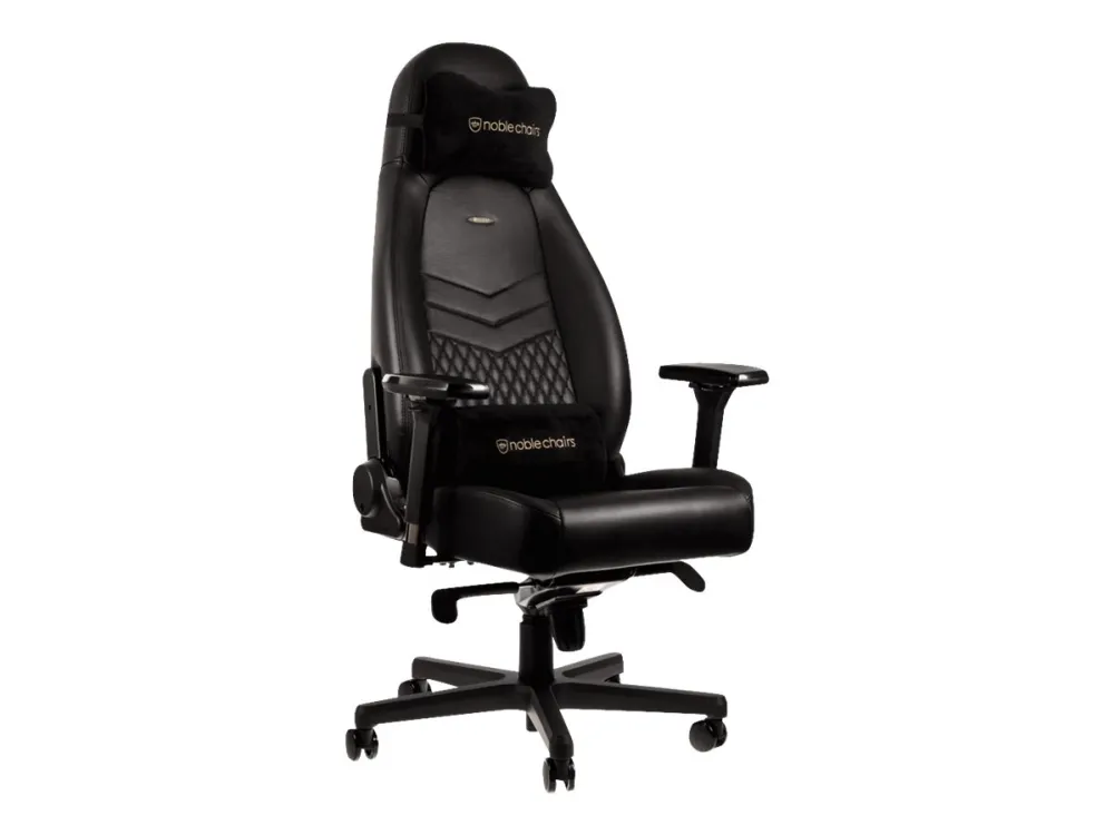 Noblechairs ICON - Stol - armlener - T-formet - tipping - roterende - aluminium, polyuretan, stål, topplærstruktur, nylon/polyetylen - svart