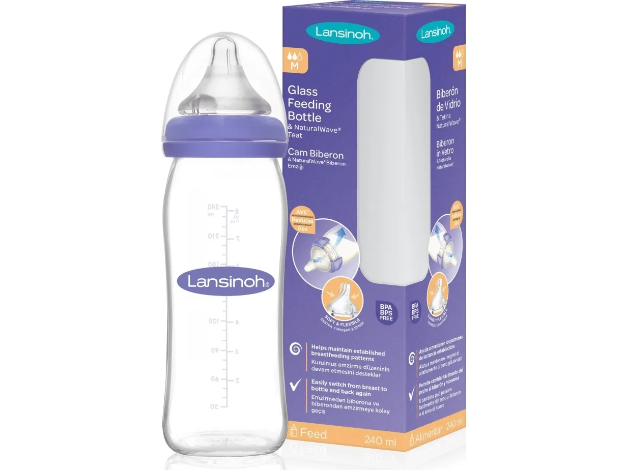 Lansinoh tåteflaske i glass med spene mOmma, 240 ml