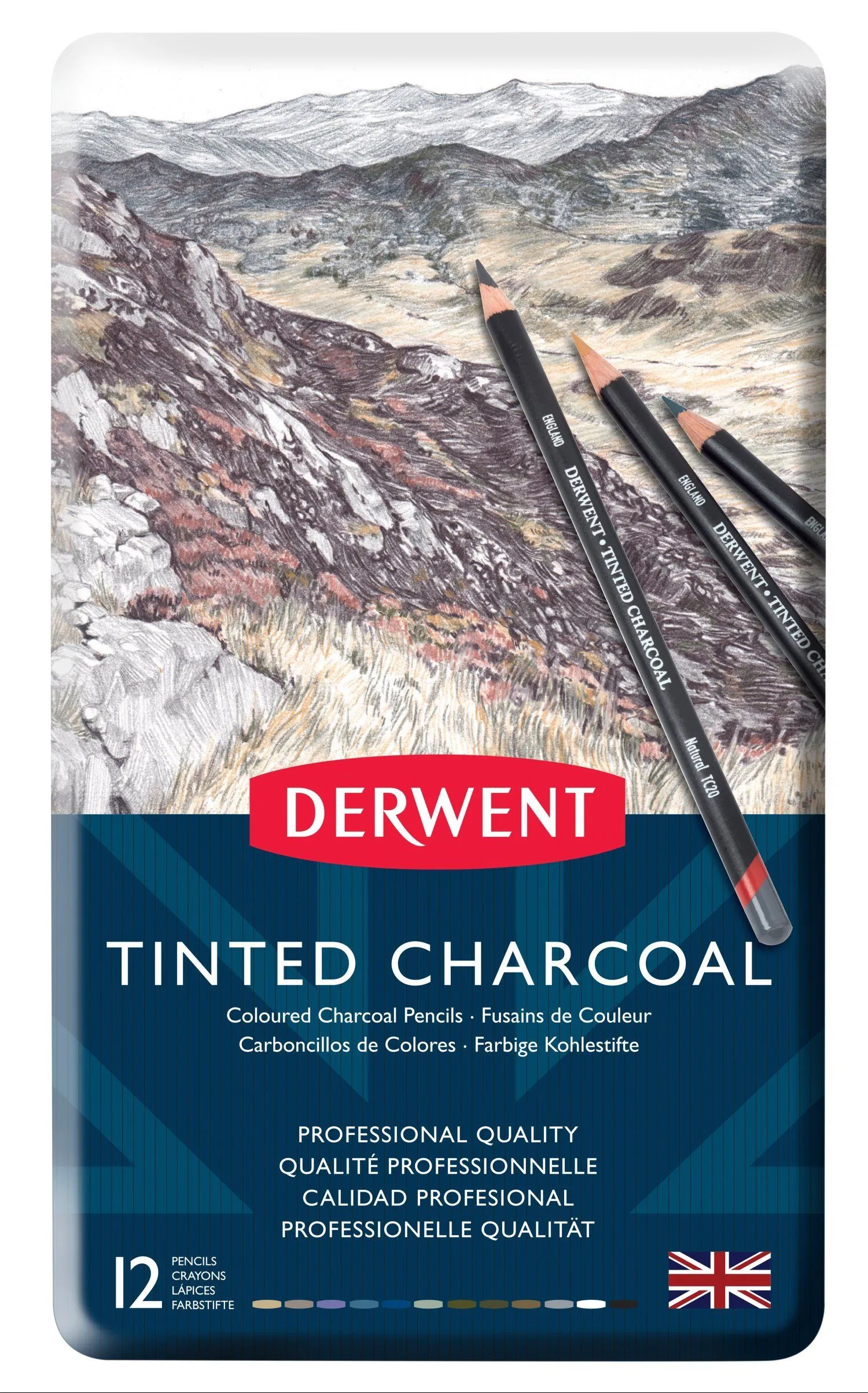 Derwent Tinted Charcoal pencil 12stk tin