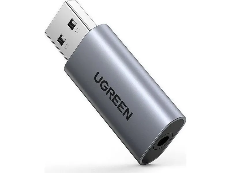 UGREEN CM383 lydadapter, USB til 3,5 mm mini-jack, AUX (grå)