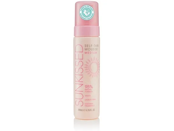 Sunkissed Self Tan Mousse Medium 200ml 95% Natural Vegan Cruelty Free Coconut Fragrance