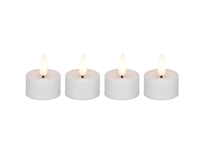 Ekstra LED-telys, Cozzy, 5 cm, Ø3,9 cm, hvit, plast, oppladbar, 3D-flamme, 4 stk.