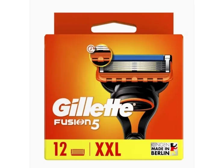 Gillette Fusion5, Menn, Gillette, Fusion5, Rustfritt stål, Svart, Blå, Oransje, Rustfritt stål, 12 stk