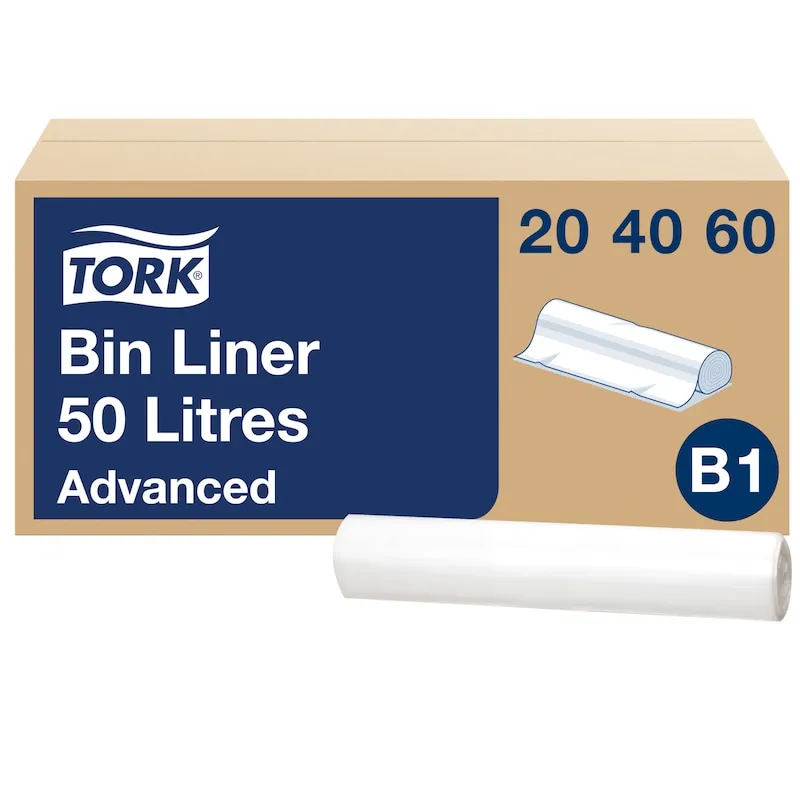 Avfallspose Tork B1 transparent 50 liter - 61,5x89,5 cm - (10 ruller x 25 stk. per rull)