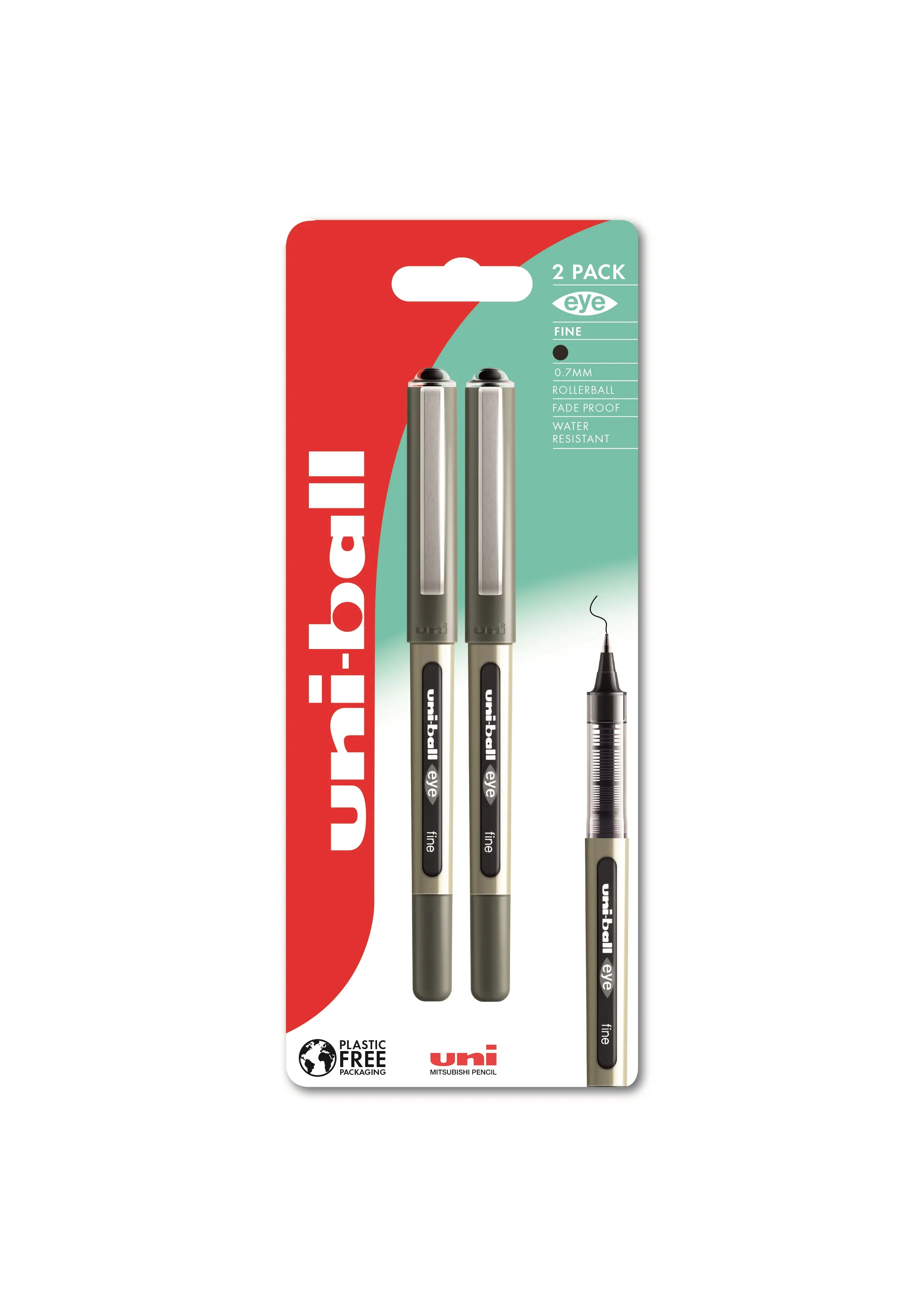 Rollerpen Uni-ball eye 157 fine sort - stregbredde 0,5 mm - med 2 stk.