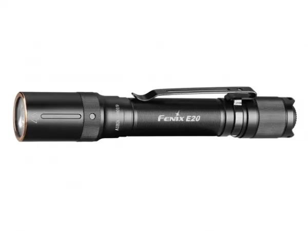 Fenix E20 V2.0, Lommelykt, Sort, Duraluminium, Knapper, Rotasjon, 2 m, IP68