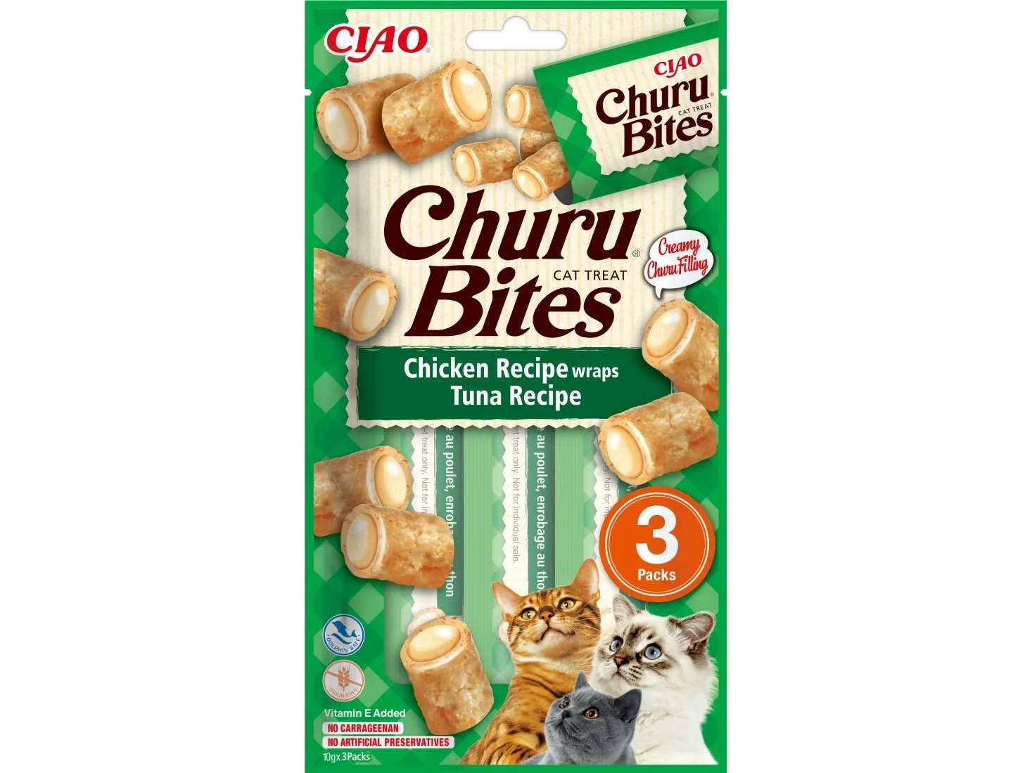 INABA Churu Bites Tun med kylling - kattelegetøj - 3x10 g