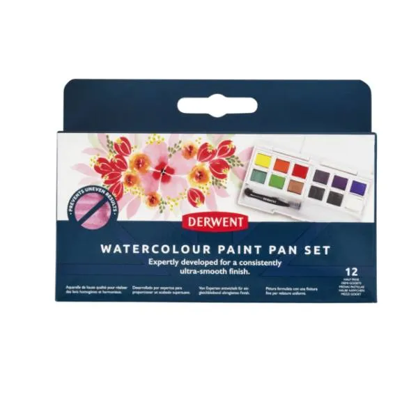 Derwent akvarellfargepaletter 12 stk. inkl. waterbrush