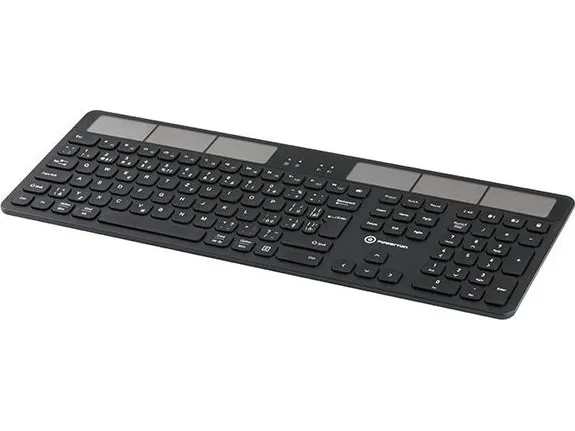 Powerton Powerton SolarSlim Keyboard, US Solar Powered Keyboard, Multi-Device Type 2.4 GHz Dongle + Dual Bluetooth, Wireless, Black