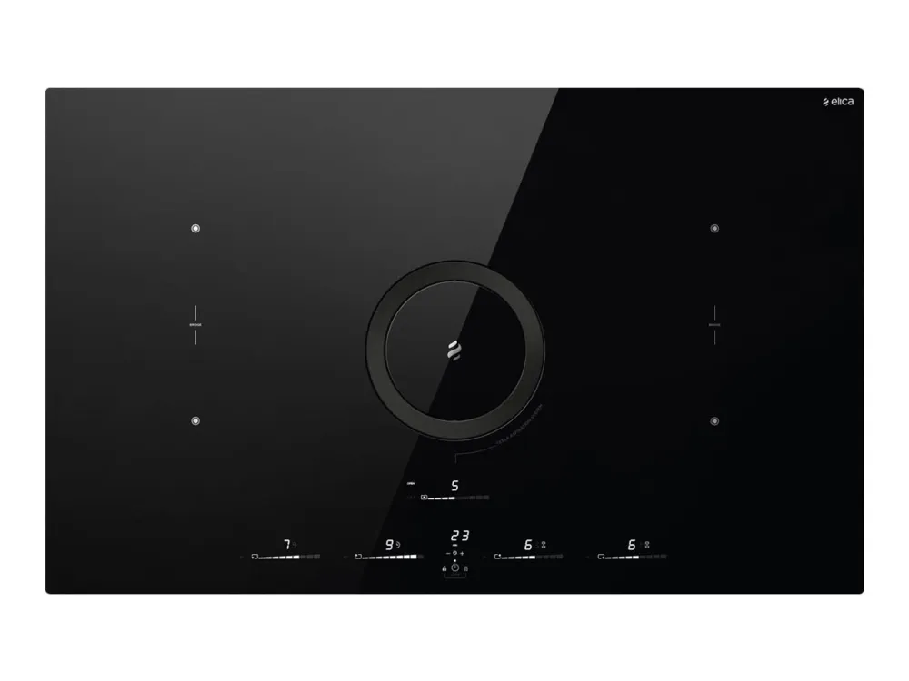 Elica NikolaTesla Switch Glow BL/F/83 - Induksjonskomfyrtopp - 4 plater - Nisje - bredde: 80.7 cm - dybde: 49.2 cm - Klasse A+ - svart med fallvindeksos (uttrekk og resirkulering)