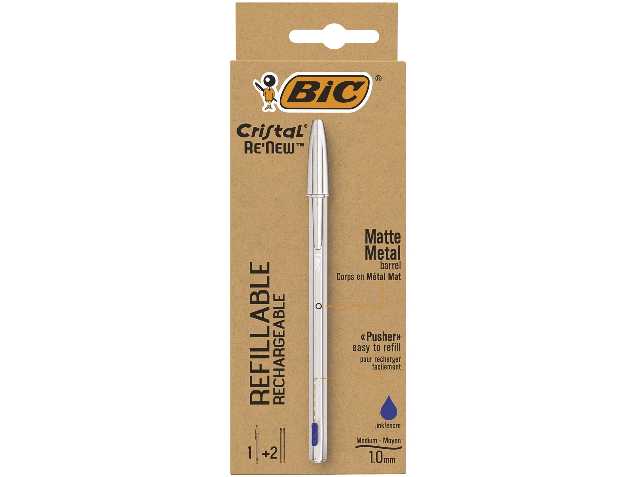 BIC Cristal Renew, Klips, Tynn spiss, Gjenfyllbar, Blå, 1 stykker