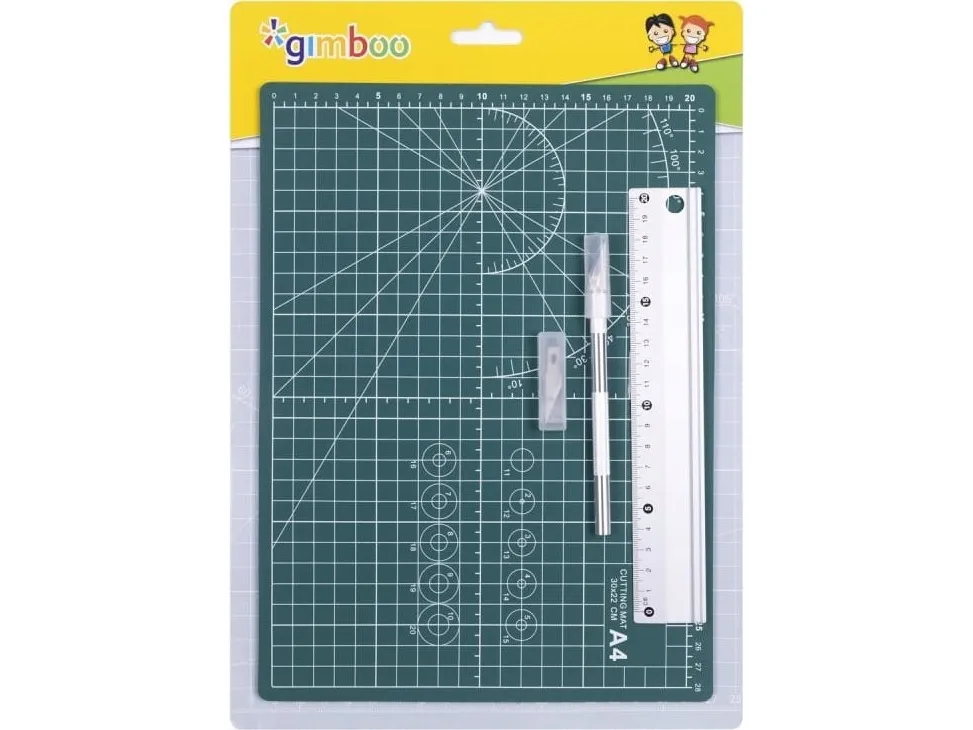 Skjærematte A4 + 20 cm aluminiumslinjal, kniv
