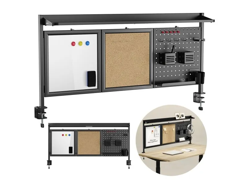 Ergo Office desk partition/organizer, max. load 10 kg, white and cork board, width 1250 mm, black, ER-300 B
