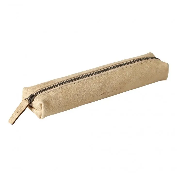 Flying Spirit Læderpenalhus slim beige 19x4x2,5cm