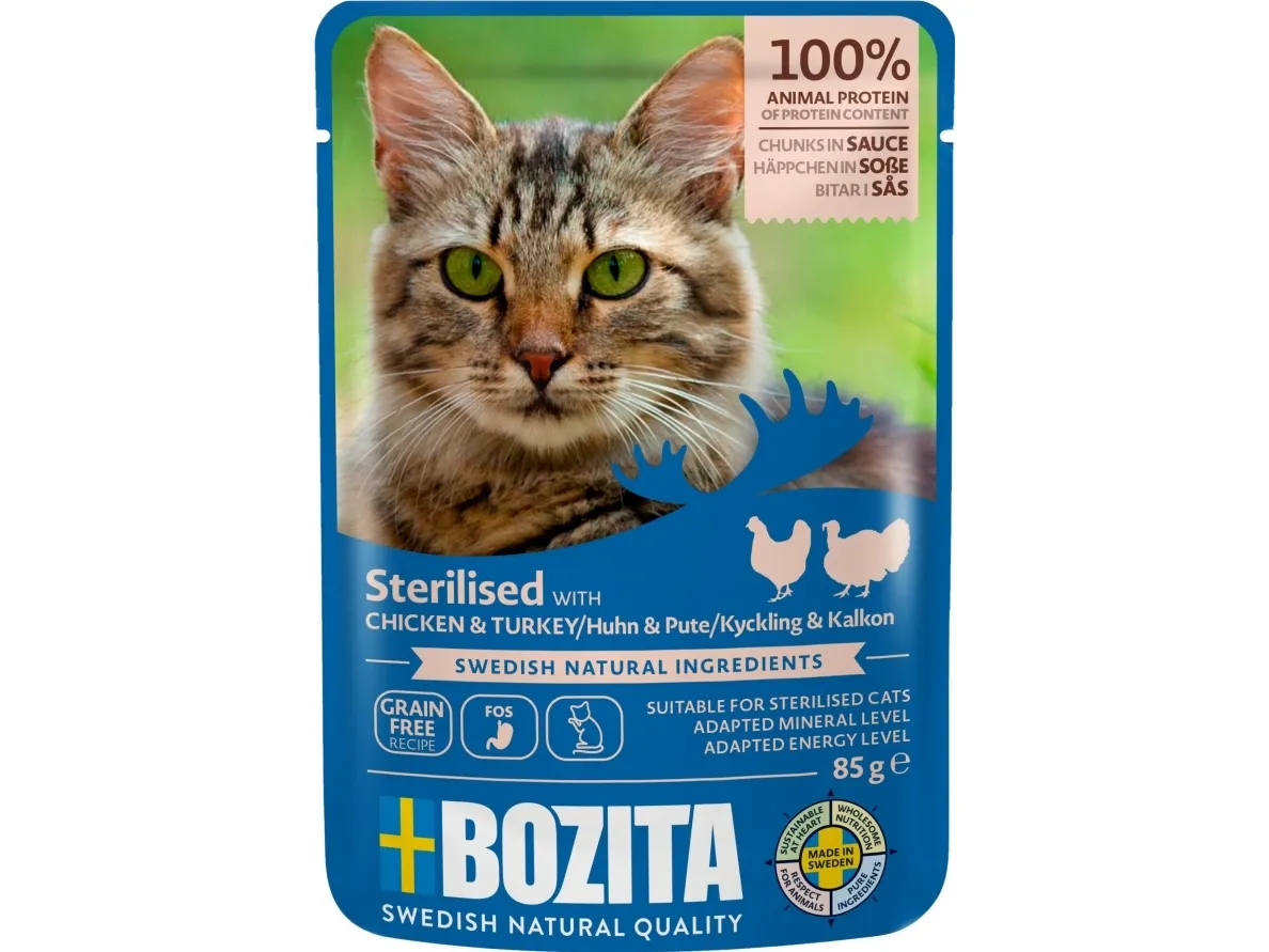 Bozita Sterilised kylling & kalkun i saus våtfôr 85 g