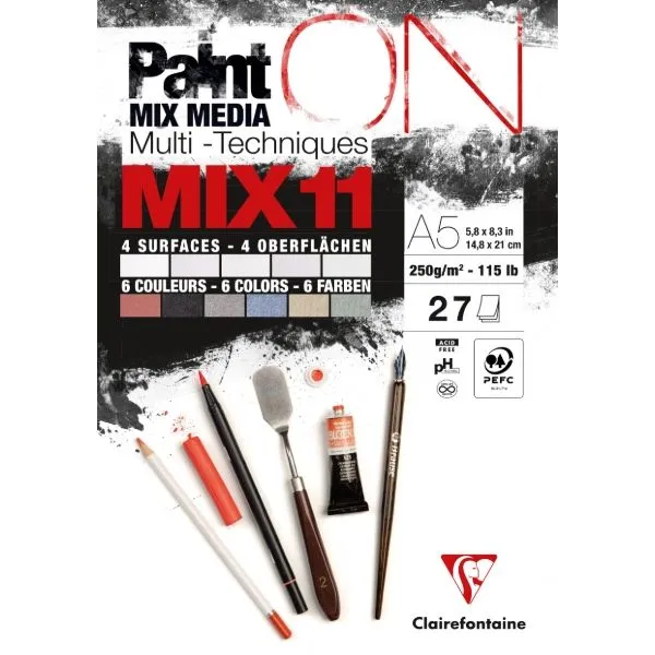 Paint on blok Mix 11 ( alle 11 forskellige paint on papirer) 27 ark i alt - str. A5 - 250gram papir
