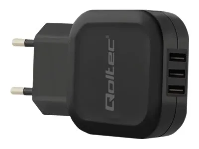 Qoltec - Strømadapter - 17 watt - 3.4 A - 3 utgangskontakter (3 x USB-type A) - svart