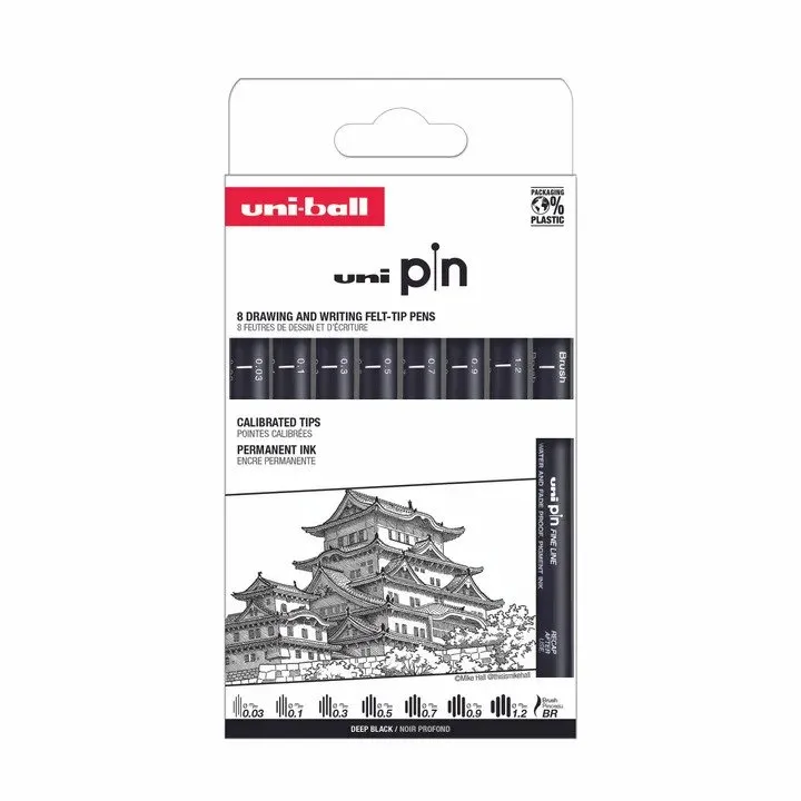 Uni Pin set classic 8 stk (0,03/0,1/0,3/0,5/0,7/0,9/1,2/brush)