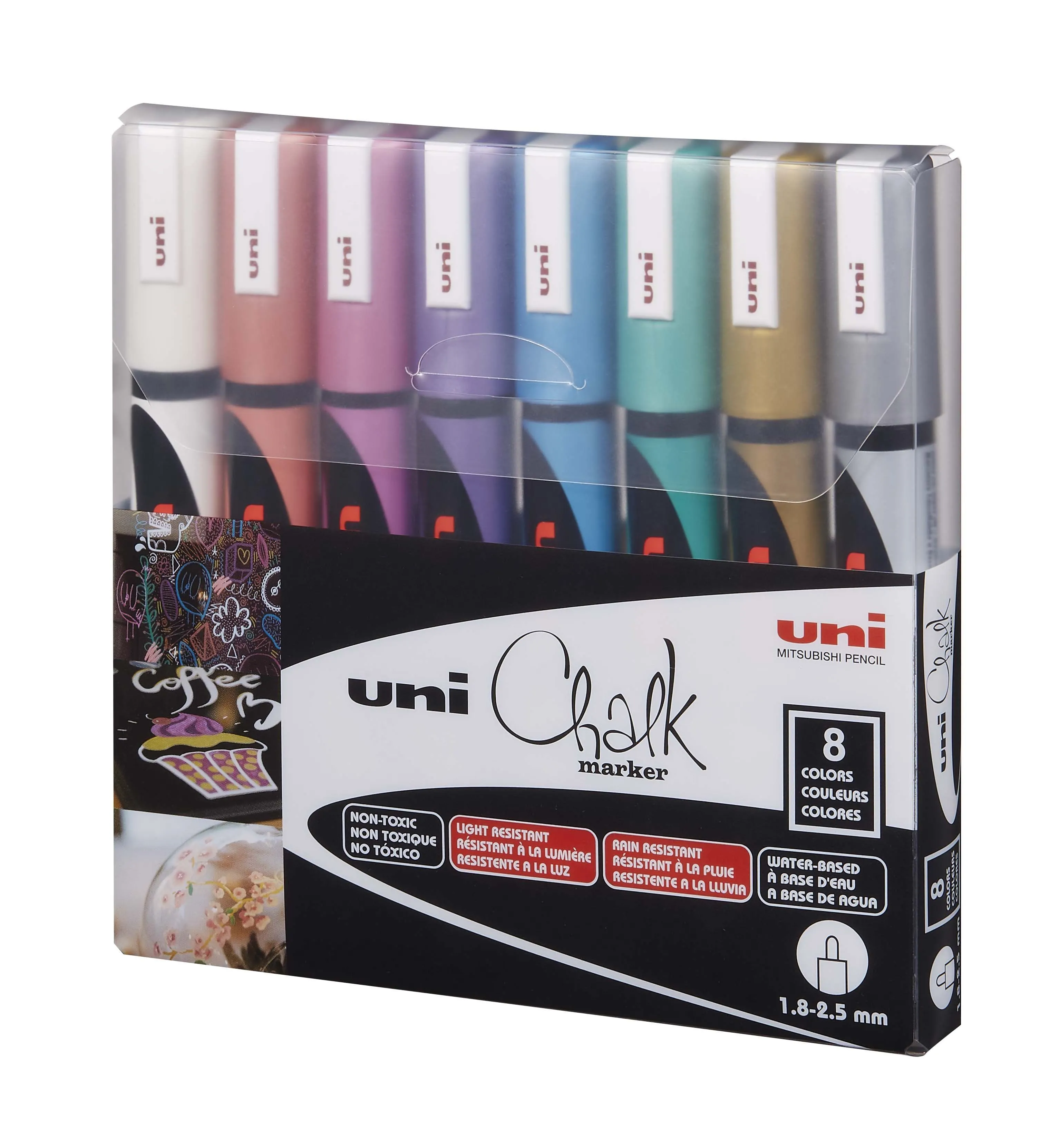 Uni-Ball ChalkGlass PWE-5M, Flerfarget, Meisel, 8 stykker
