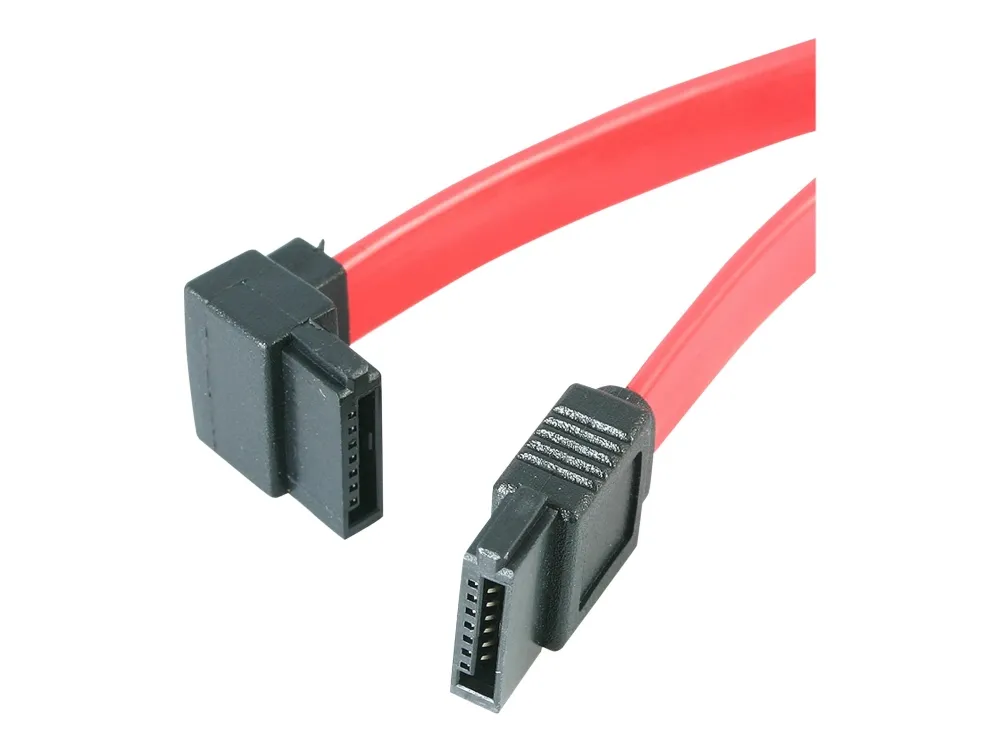 StarTech 18in SATA to Left Angle SATA Serial ATA Cable - F/F (SATA18LA1) - SATA-kabel - Serial ATA 150/300/600 - SATA (R) til SATA (R) - 46 cm - venstrevinklet kontakt - rød - for P/N: 25S22M2NGFFR, 35S24M2NGFF, CFAST2SAT25, PEXM2SAT32N1, S322M225R, S32M2NGFFPEX