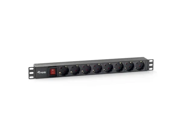 Equip 333283, 1U, Horisontal, Plast, Sort, 8 AC-utganger, 1,8 m