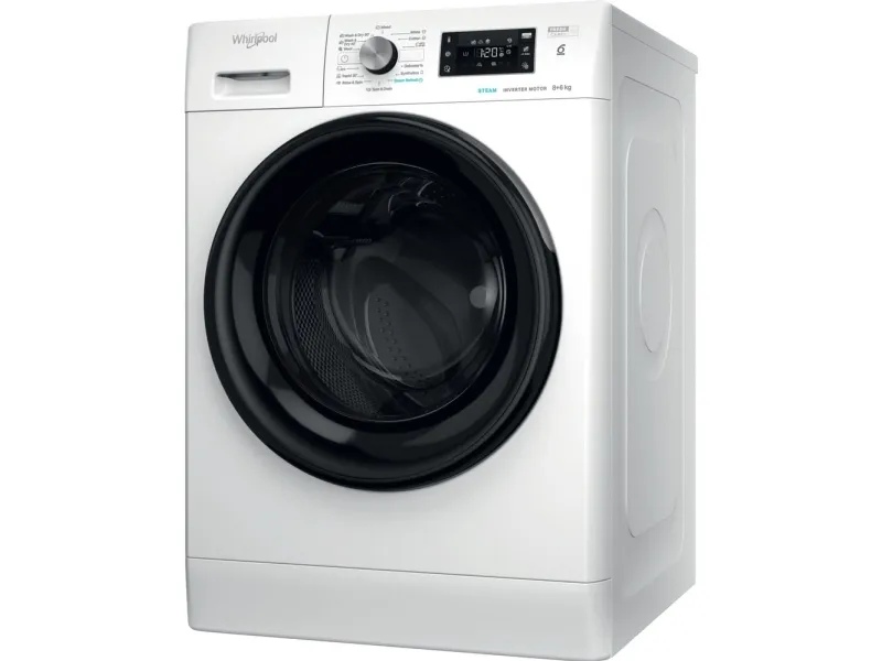 Whirlpool FFWDB 864349 BV EE, Frontmatet, Frittstående, Hvit, Svart, Svart, LED