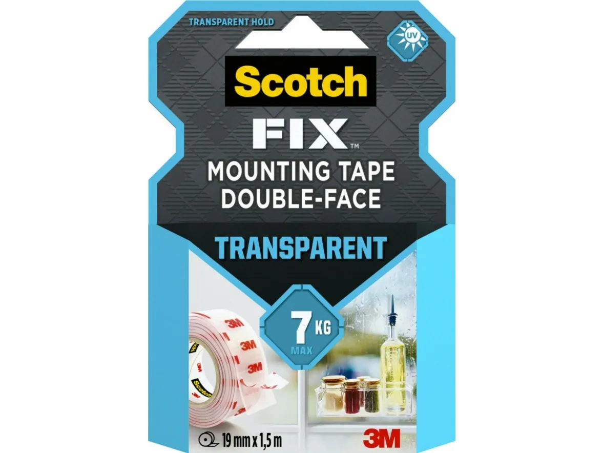 Scotch Fix, Monterings tape, Rød, Gjennomsiktig, 1,5 m, Innendørs, Akryl, Glass, Metall, 7 kg
