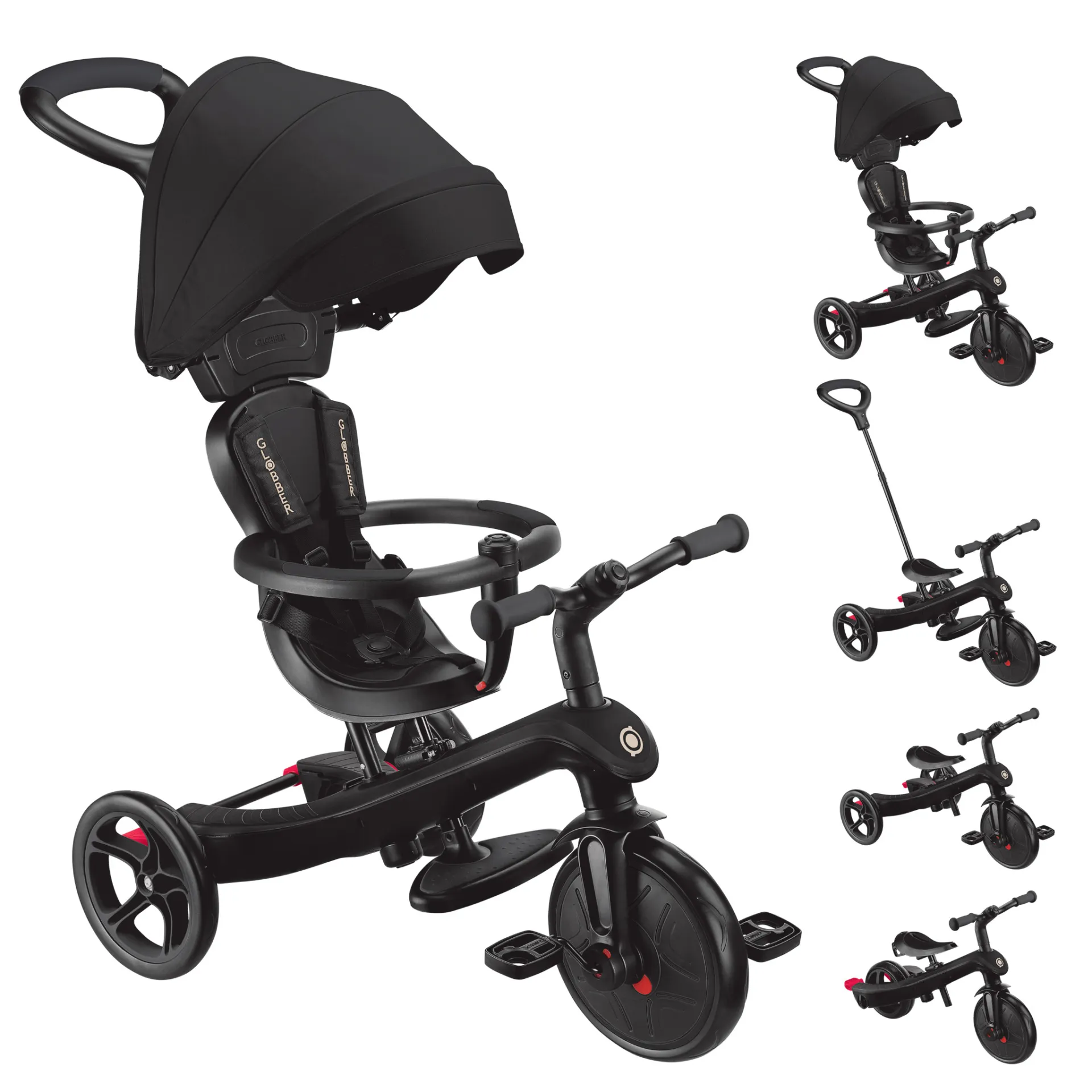 Globber Explorer Tike 4in1, Gutt/Jente, Front trekk, Rett opp, Barn, Solide hjul, Sort